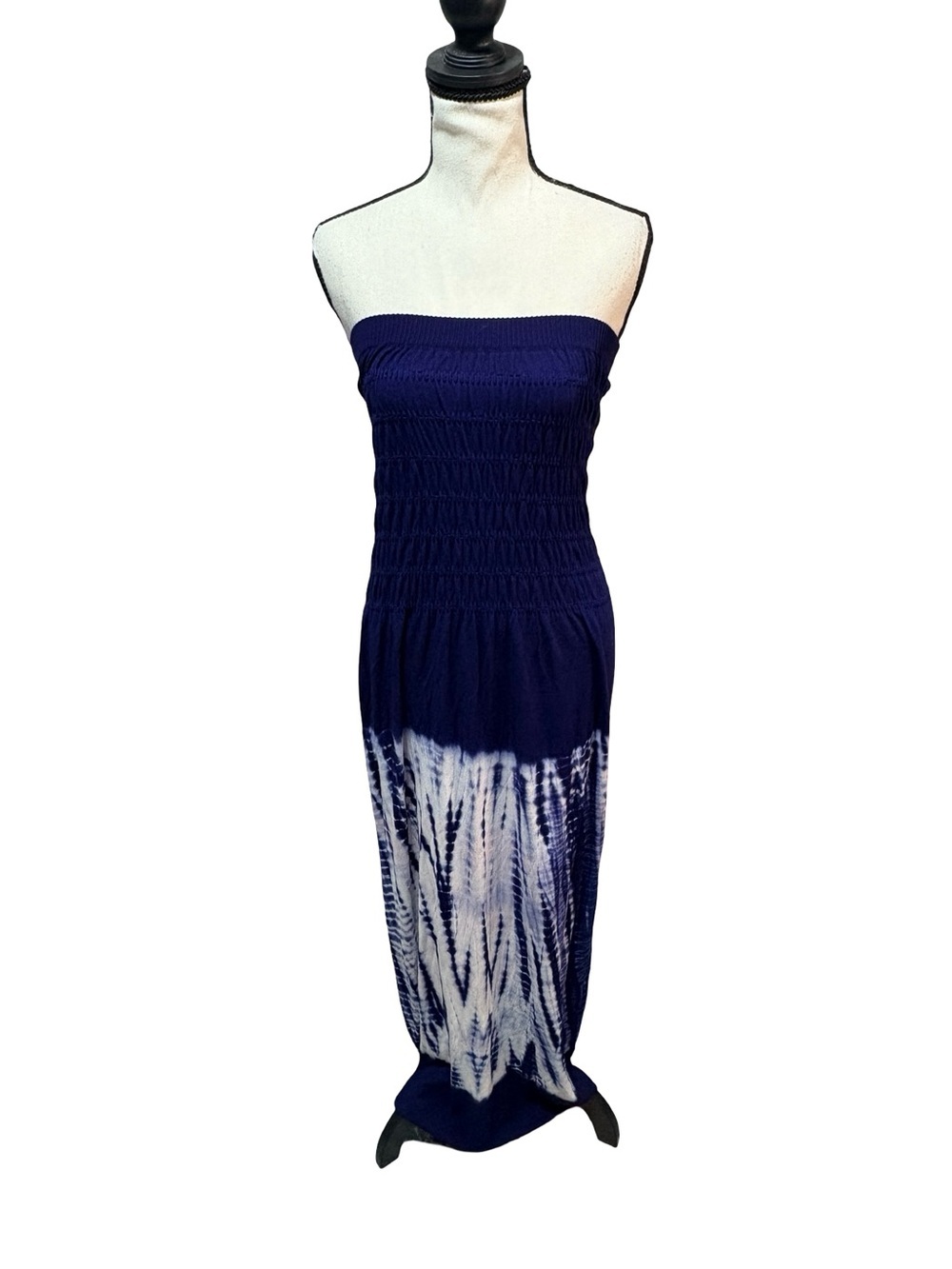 La Senza LM Beach Blue Tie Dye Strapless Smocked Maxi Dress Small